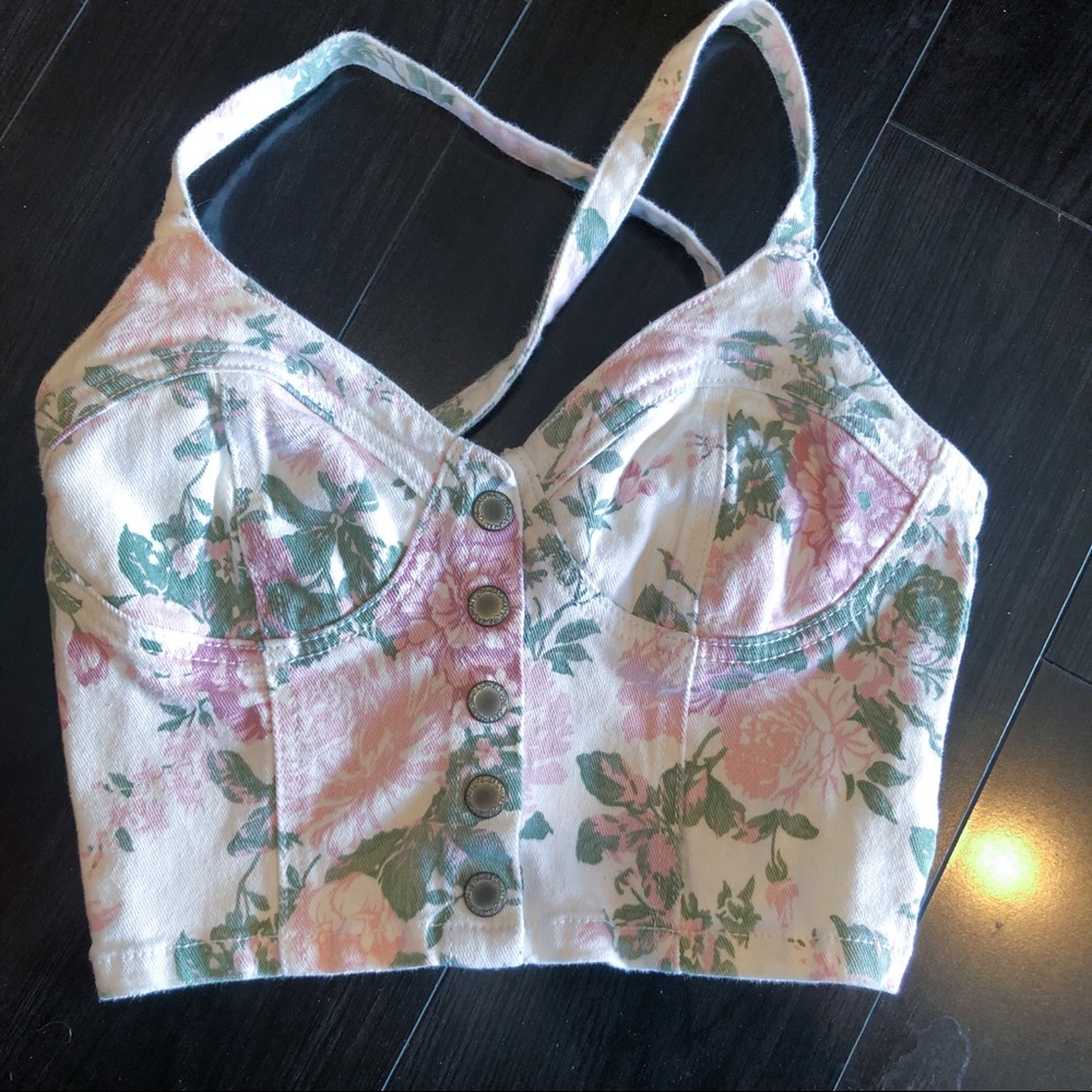 Denim floral crop top